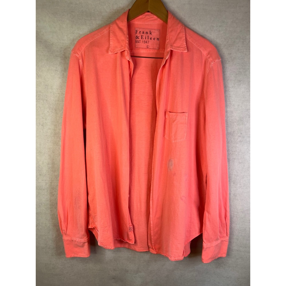 Frank & Eileen Tee Lab Eileen HJ Button Down Cotton Jersey Pink Coral Sz L